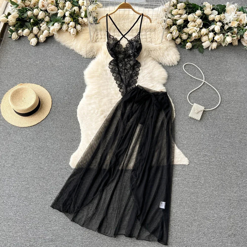 Emily Sleeveless Slim Backless Hallow Two Piece Sets