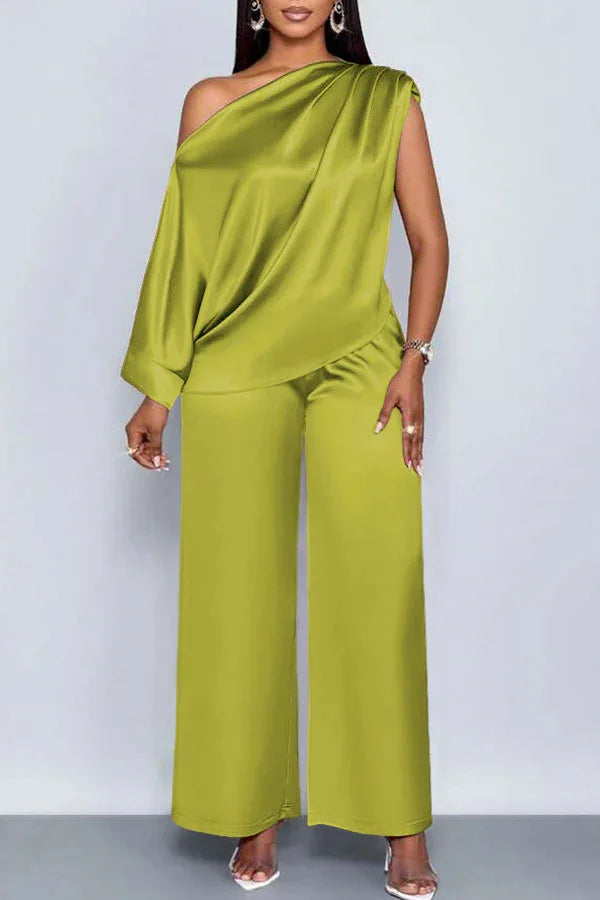 Amelia Skew Collar Sexy Slim Fit Two Piece Sets