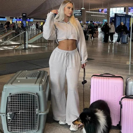 Rosita Zip-up Cropped and Long Pants Two Piece Sets