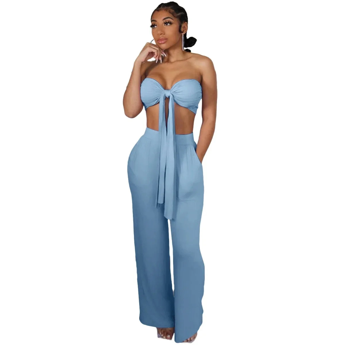 Geraldine Fashionable Casual Wrap Chest Two-Piece Sets