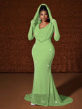 Plus Size Waistband Hot Gold Fish Tail Swing Long Solid Colour Fishtail Slim Dress