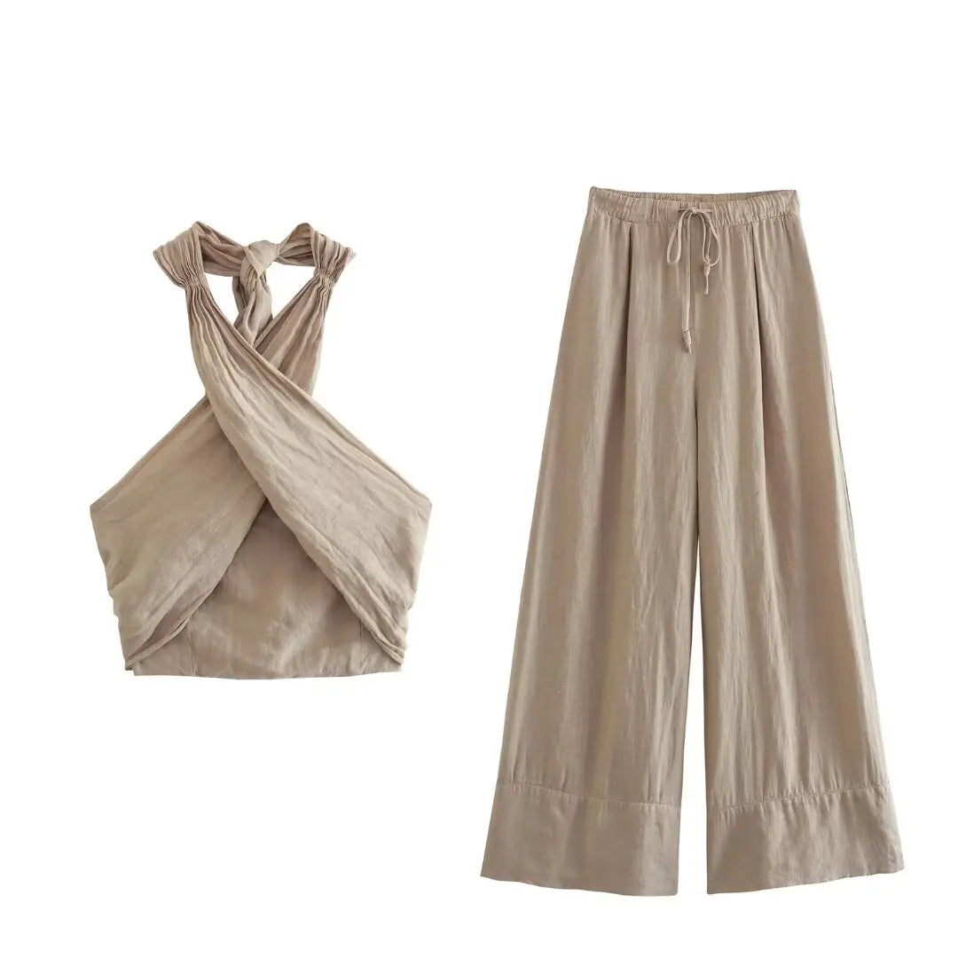 Karla Sexy Casual Crossover Camisole Two Piece Sets