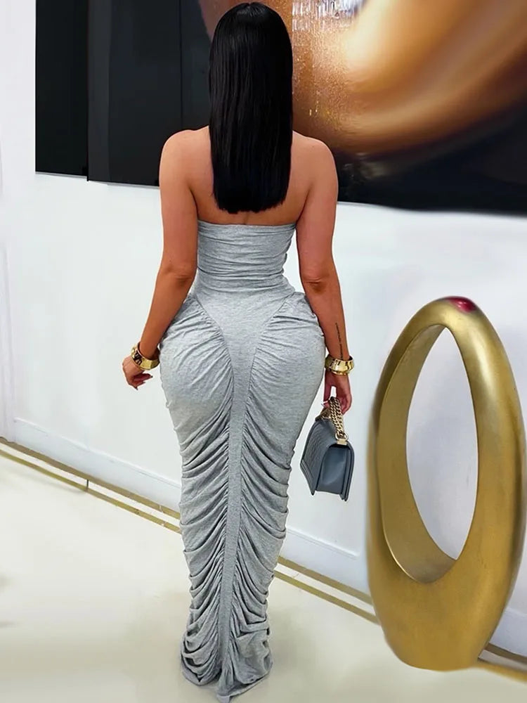 Mirador Elegant Tube Strapless Bodycon Sleeveless Ruched Maxi Dress