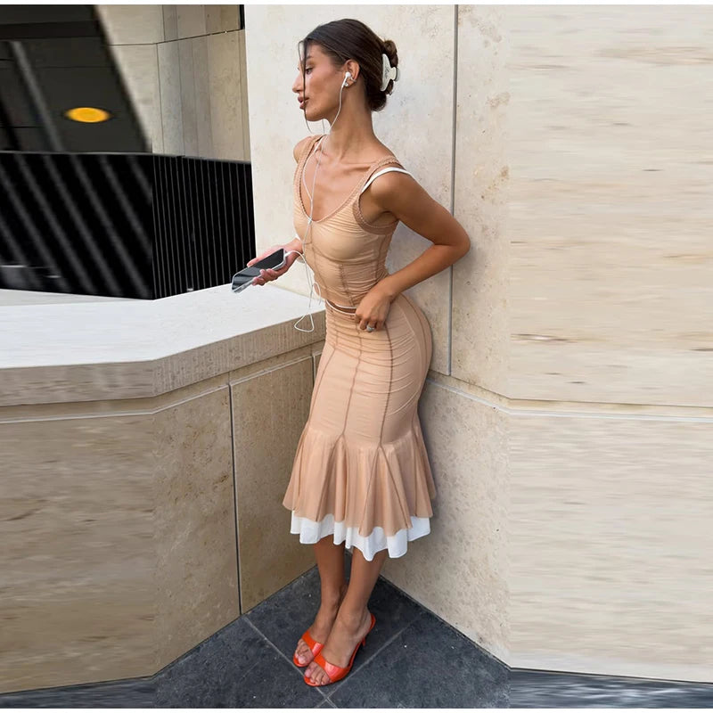 Helen V-neck Sleeveless Elegant Chic Two Piece Sets