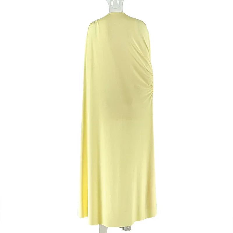 Union Village Patchwork Cloak O Neck Fashion Stretch Sexy Elegant Skinny Dress