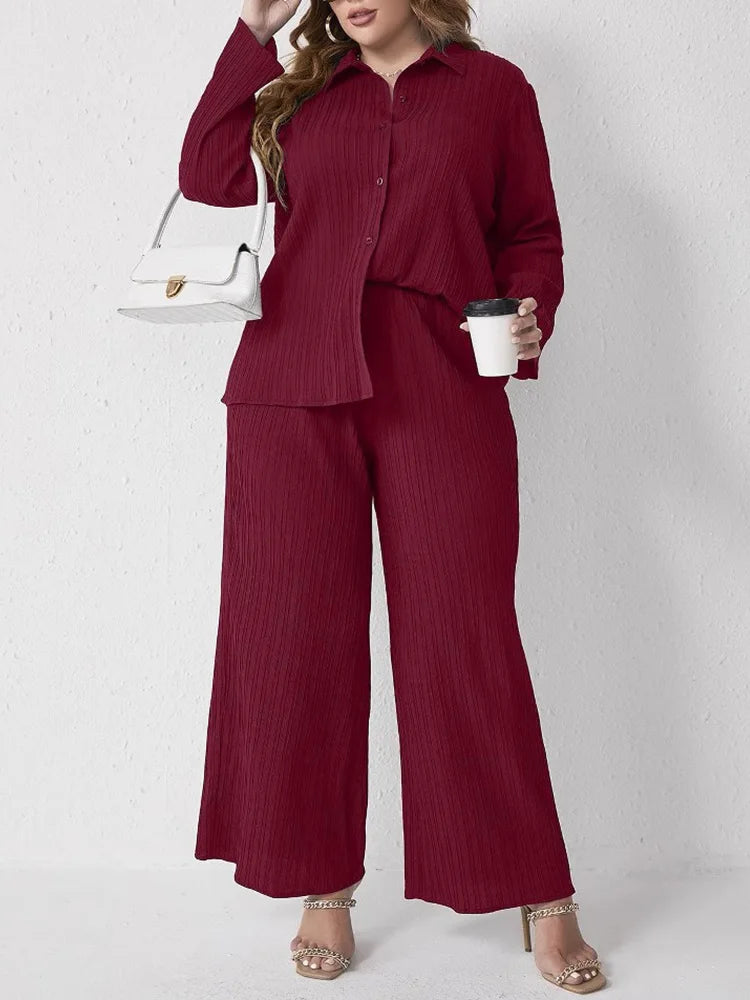 Rosaura Long Sleeve Loose Plus Size Two Piece Sets