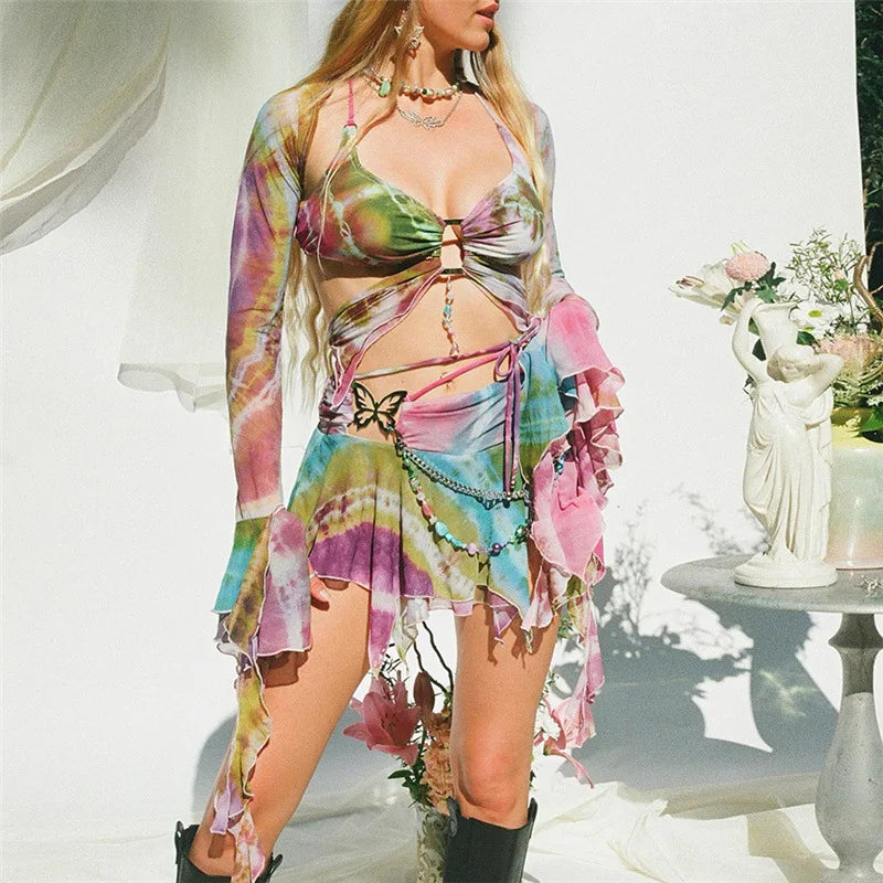 Gabriela Butterfly Outfit Sexy Fairy Backless Two Piece Sets