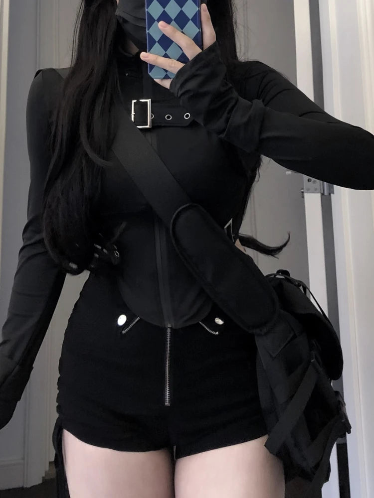 Sally Gothic Belt High Waist Vintage Two Piece Sets