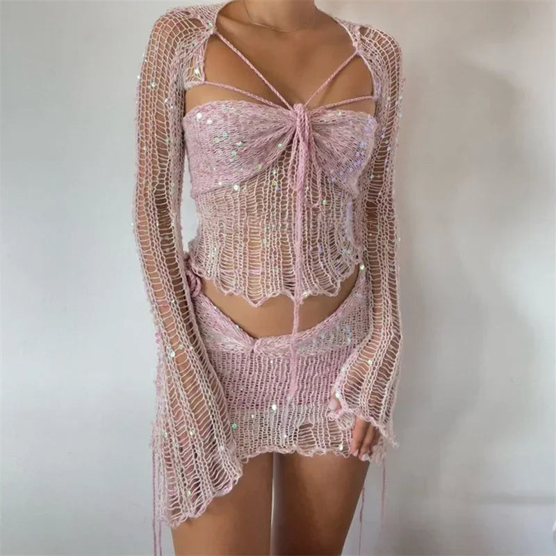 Ismel Glitter Sequins Knitted Two Piece Sets