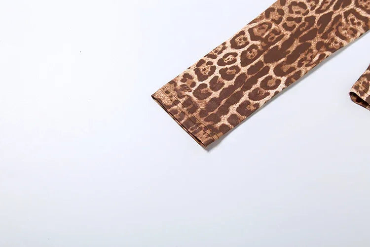 Stonington Leopard Print Headband Half Turtleneck Full Sleeve and Elastic Waist Set