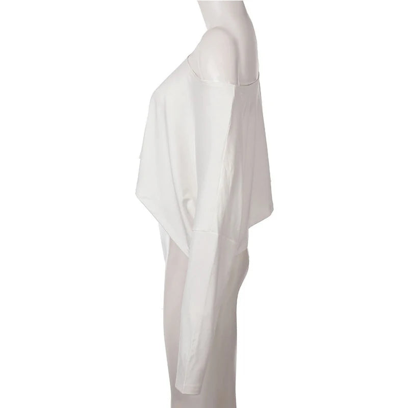 Mercury Streetwear Off Shoulder Crop White Long Sleeve Loose Tops