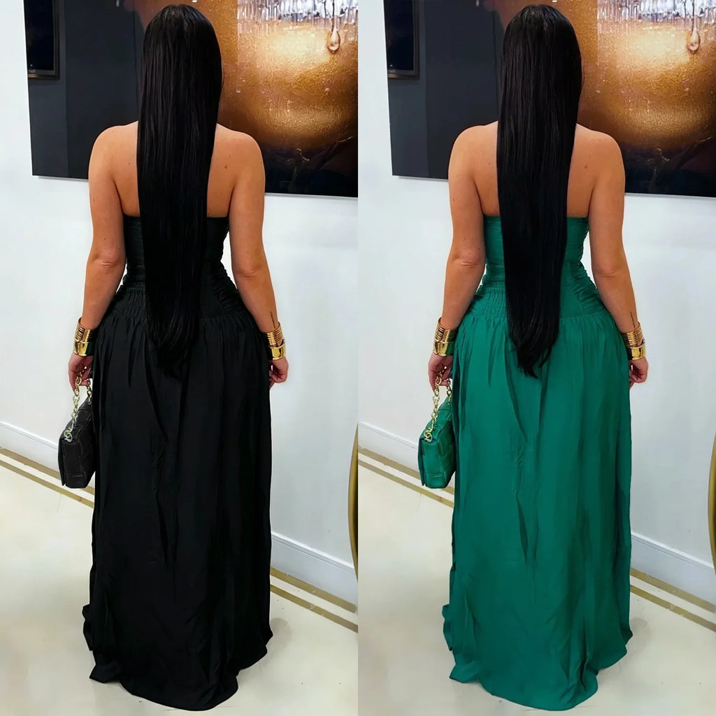 Phoenix Bandage Halter Satin Clothes Luxury Elegant Evening Party Maxi Dress