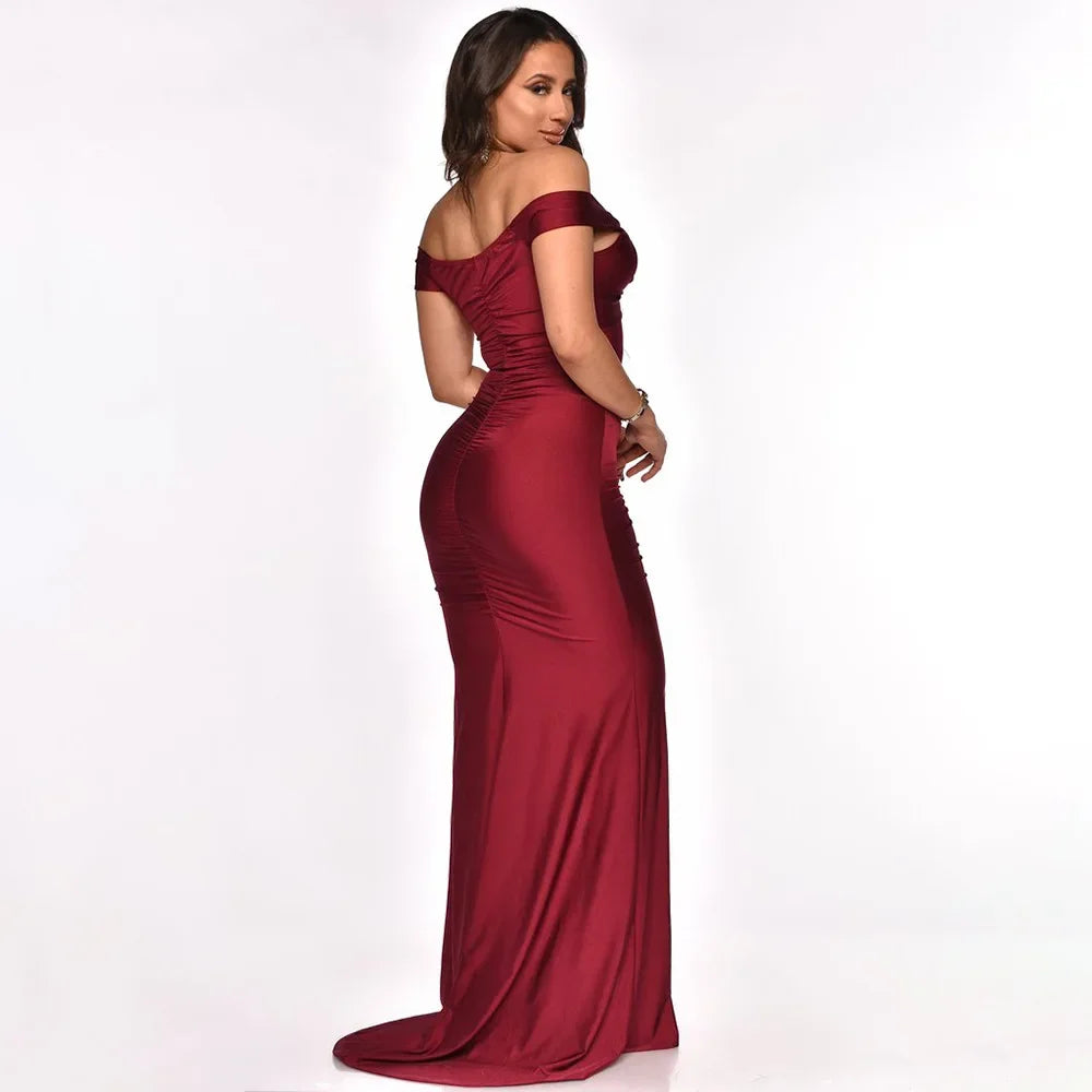Toronto Banquet V Neck Sexy Satin Split Luxury Trailing Long Dresses