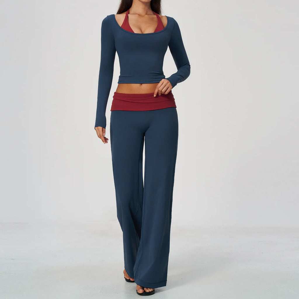 Camila Contrast Color Fitness Suit Tracksuit Two Piece Sets