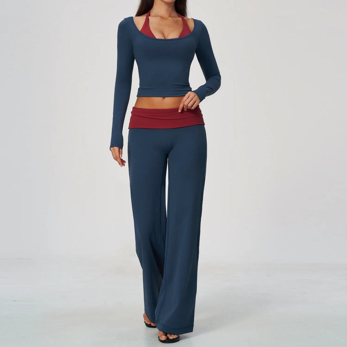 Camila Contrast Color Fitness Suit Tracksuit Two Piece Sets
