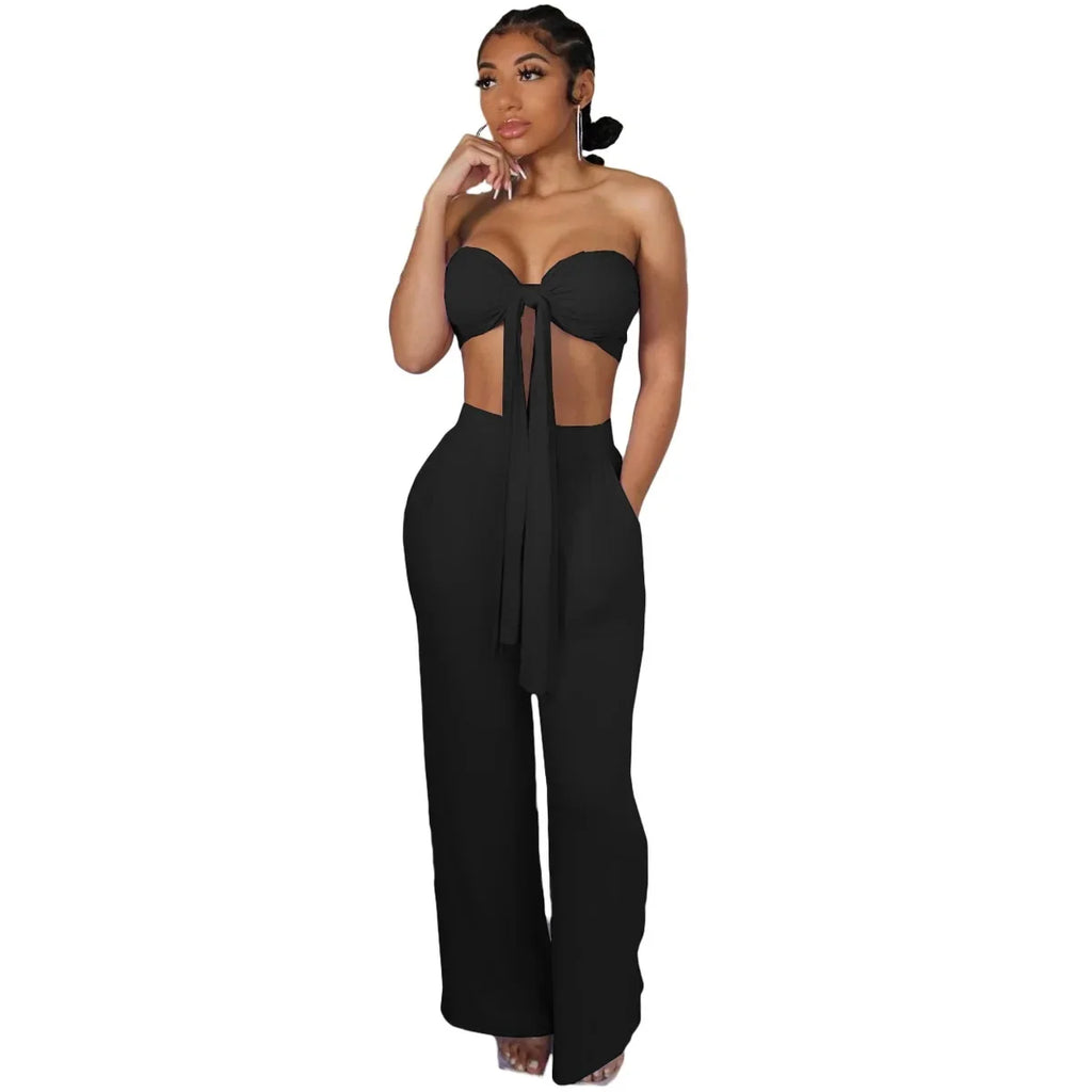 Geraldine Fashionable Casual Wrap Chest Two-Piece Sets