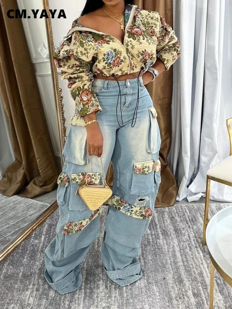 Danbury Full Sleeve Floral Cargo Street Look Two 2 Piece Set Outfit