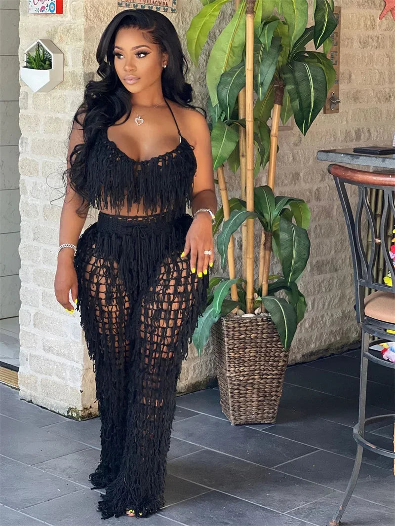 Emely Bodycon Outfit Tassel Two Piece Sets