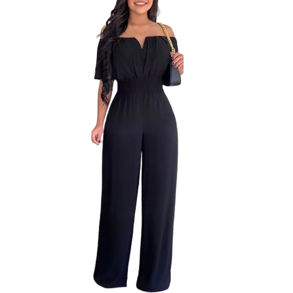 Jumpsuits for Women Summer Fashion Off Shoulder Casual Sleeve Wide Leg&nbsp; Sexy Slim Ladies