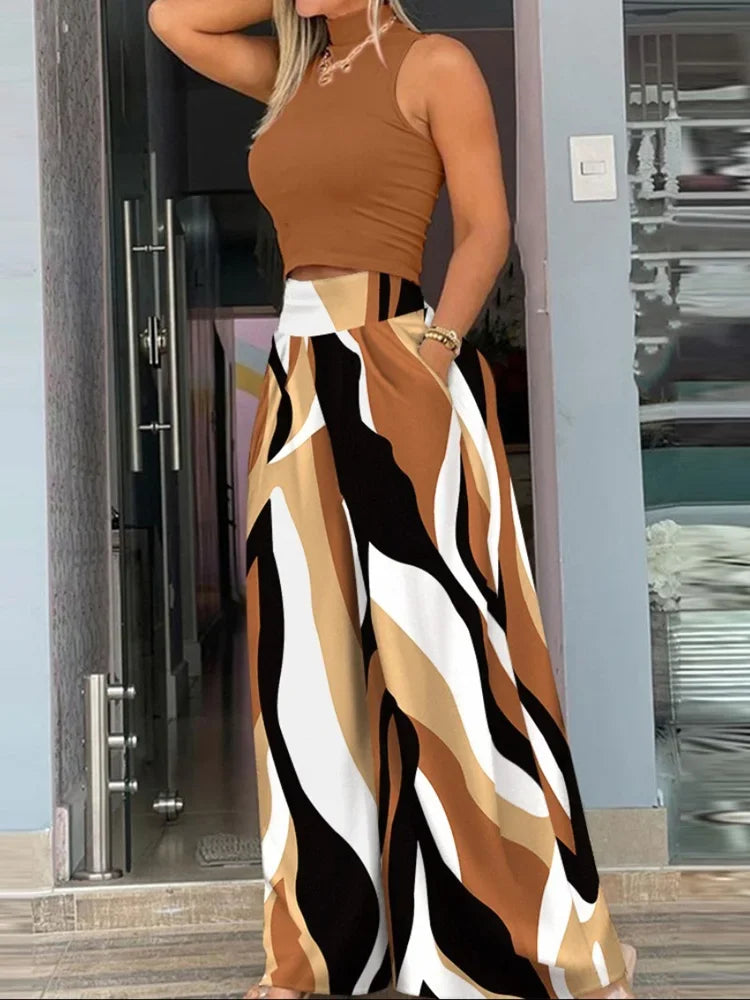 Judith Fashion Printing Casual Solid Two Piece Set