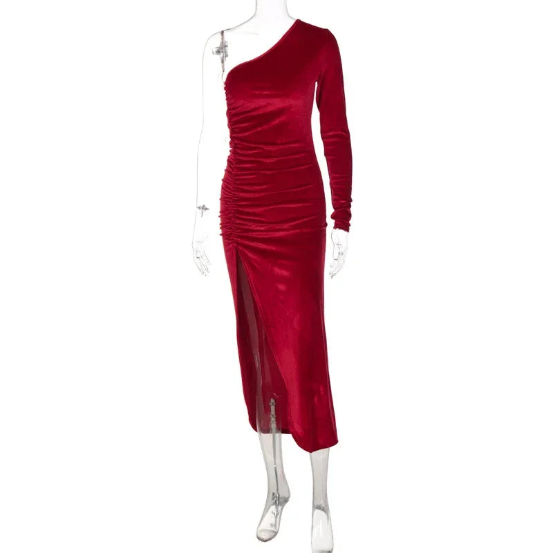 Westerleigh Elegant Long Sleeve Party Evening Velvet Bodycon Split Pencil Midi Dress
