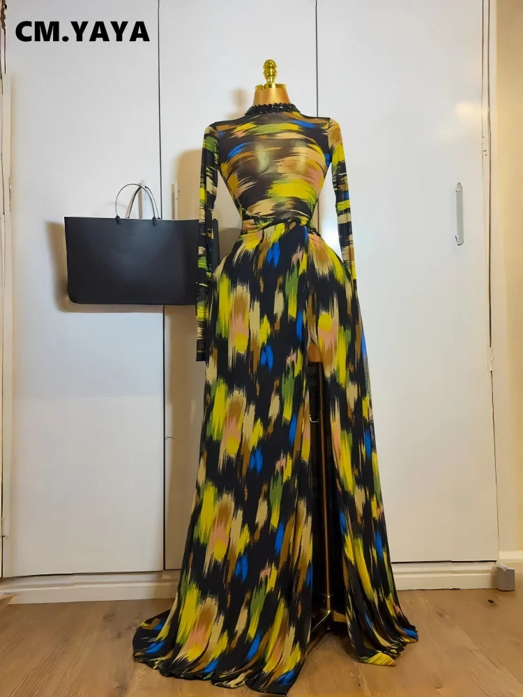 Hollow Out O-neck Long Sleeve Bodycon Maxi Long Dress