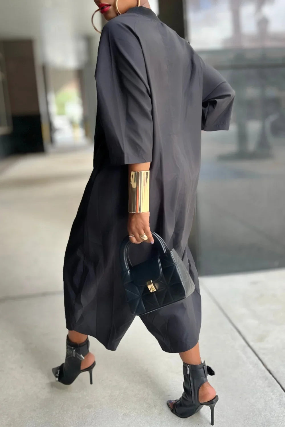 Women Plus Size Jumpsuit Business Casual Black Pocket Harem Rompers Single