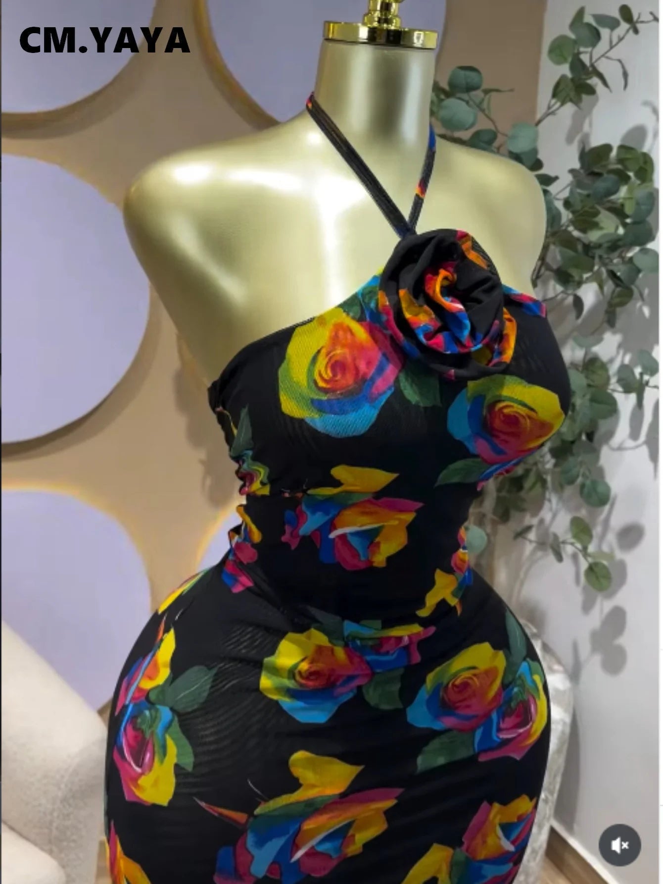 Zatori Elegant Floral Printed Halter Neck Sleeveless Maxi Dress