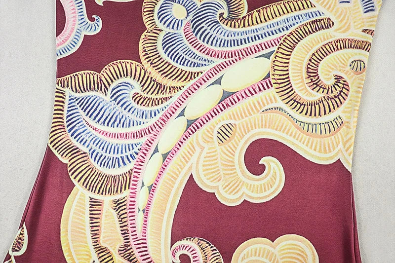 China Town Fashion Art Colorful Print o-Neck Full Sleeve Skinny Peach Jumpsuit