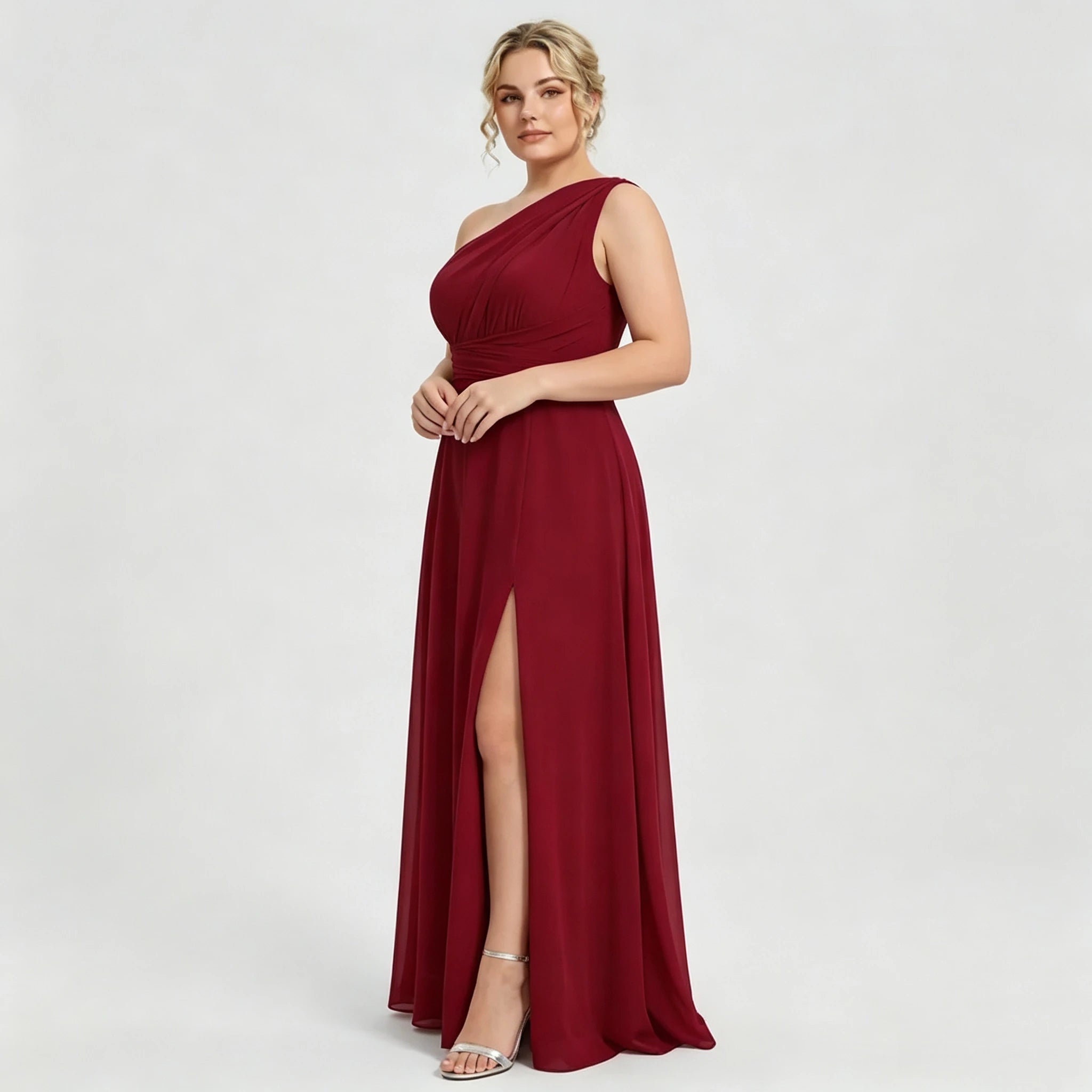 Montclair Multi Wrap Convertible Chiffon Long Bridesmaid Gown Front Split Dress