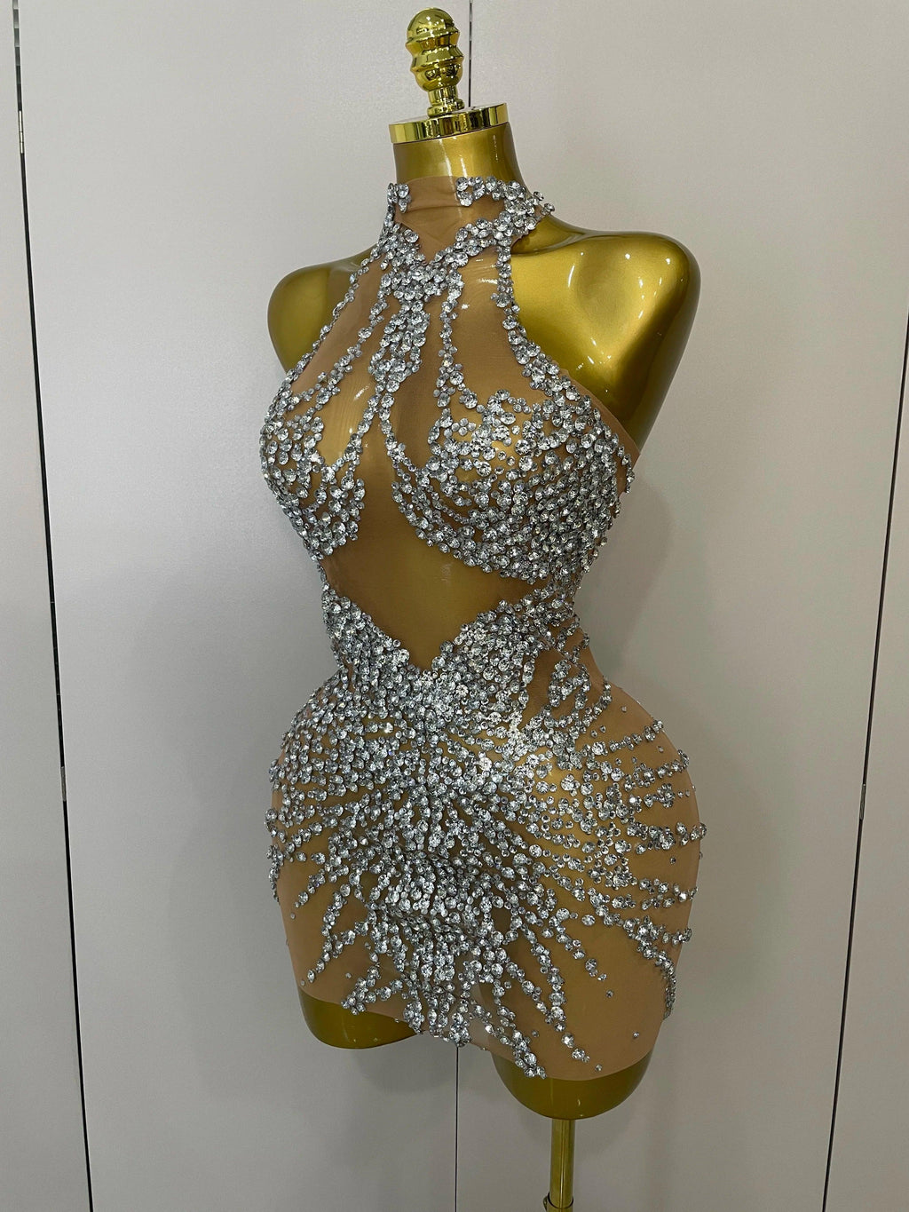 Elmira Rhinestones Sexy Mesh See Through Dress Party Evening Dress
