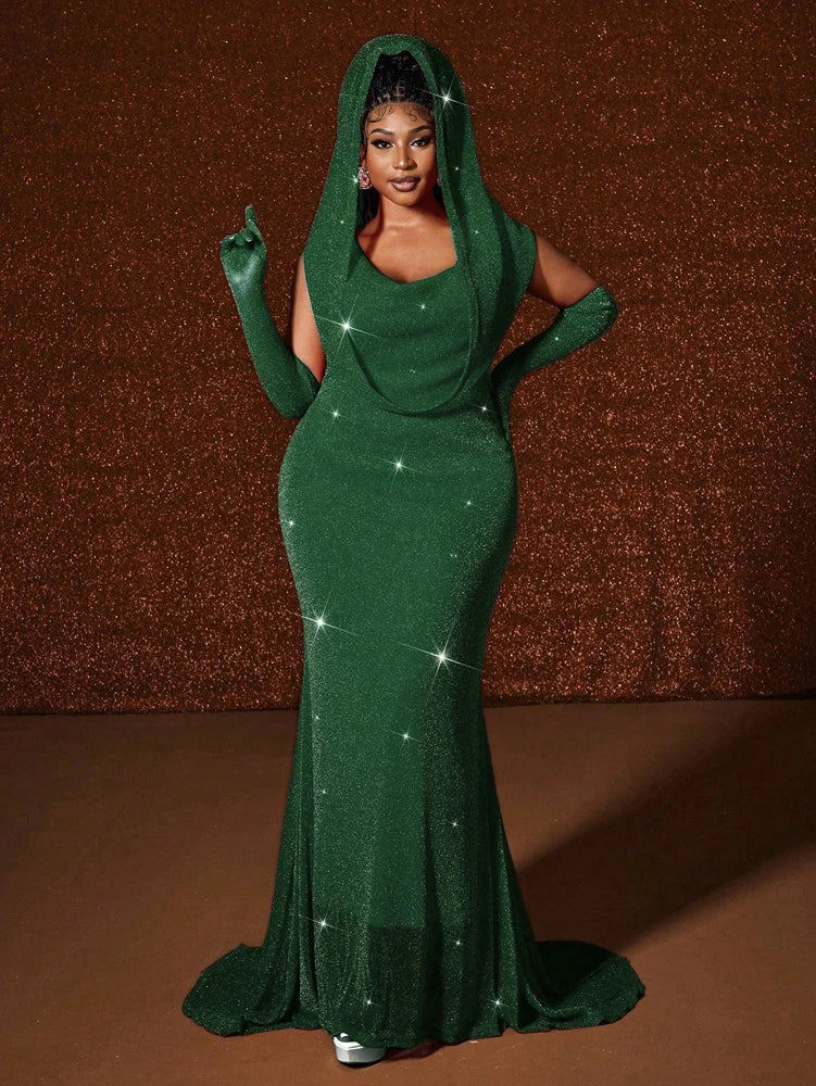 Plus Size Waistband Hot Gold Fish Tail Swing Long Solid Colour Fishtail Slim Dress
