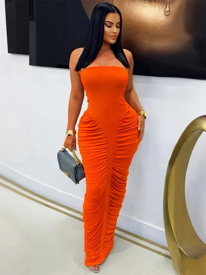 Mirador Elegant Tube Strapless Bodycon Sleeveless Ruched Maxi Dress