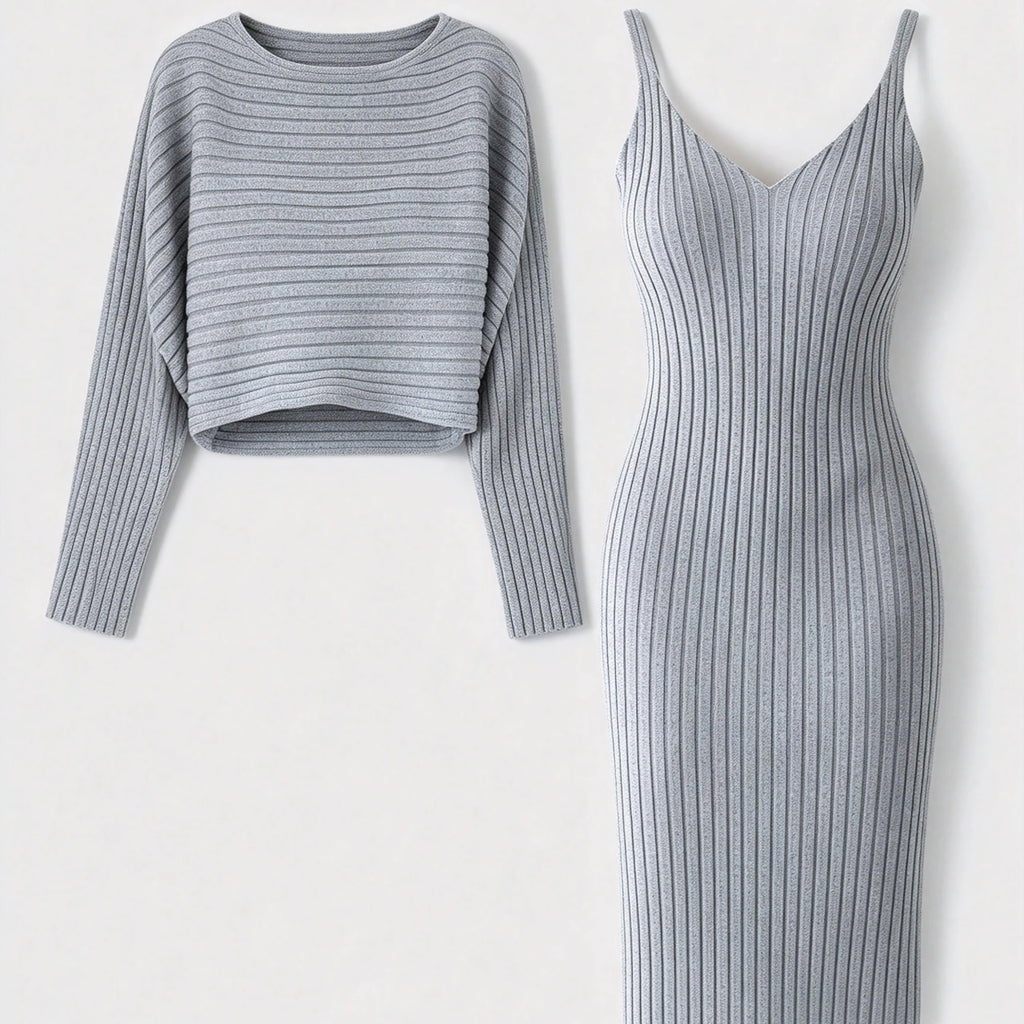 Jazmin Outfit Ribbed Knit Long Sleeve Two Piece Sets