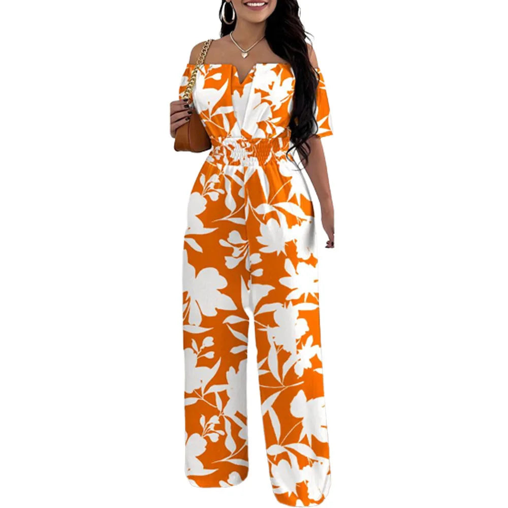Jumpsuits for Women Summer Fashion Off Shoulder Casual Sleeve Wide Leg&nbsp; Sexy Slim Ladies