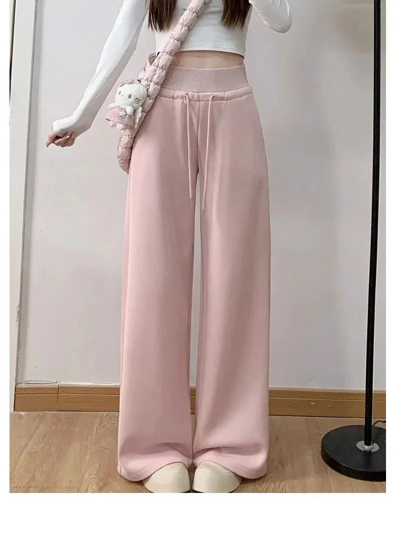 Gray High-Waist Loose Wide-Leg Straight Pants Women