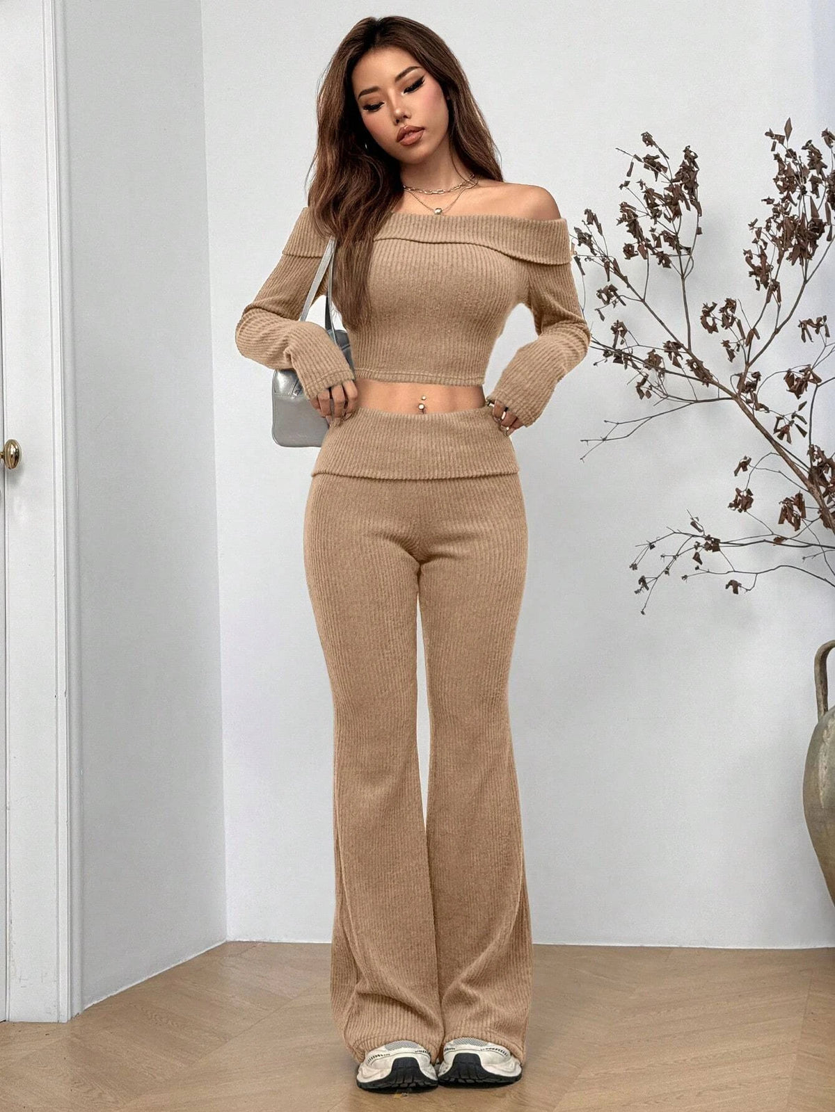 Carmen Off Shoulder Ribbed Outfit Two Piece Sets