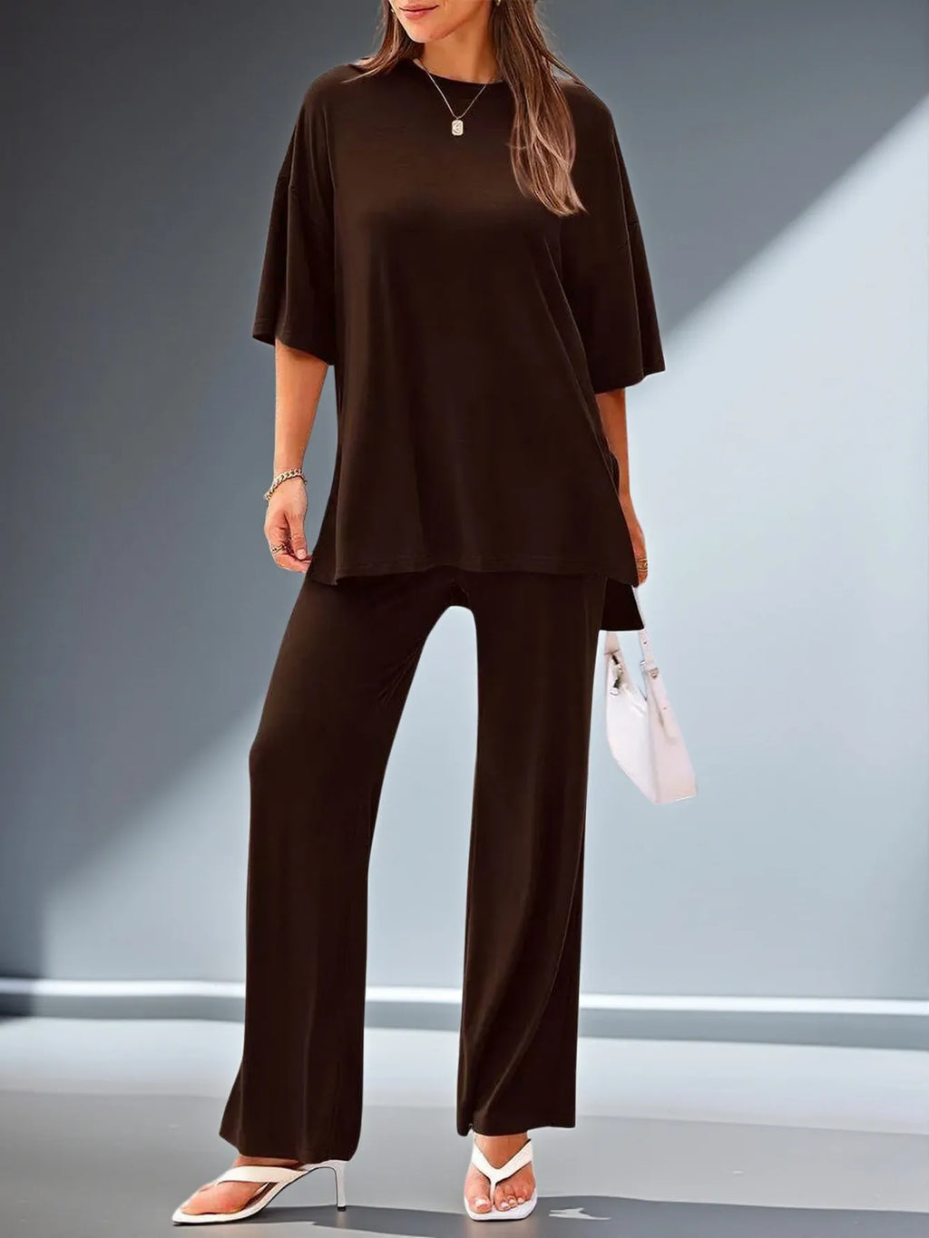 Rita Round Neck Loose Short Sleeve Tunic Two Piece Sets