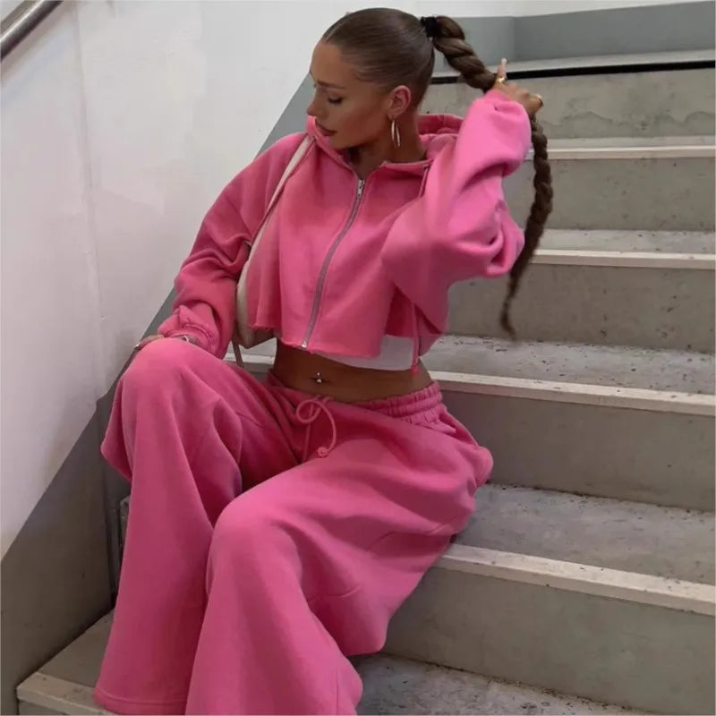 Rosita Zip-up Cropped and Long Pants Two Piece Sets