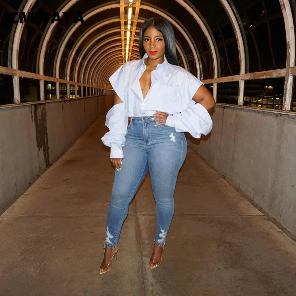 Seaside Heights Cut Out Sleeve White  Street Blouses Tops