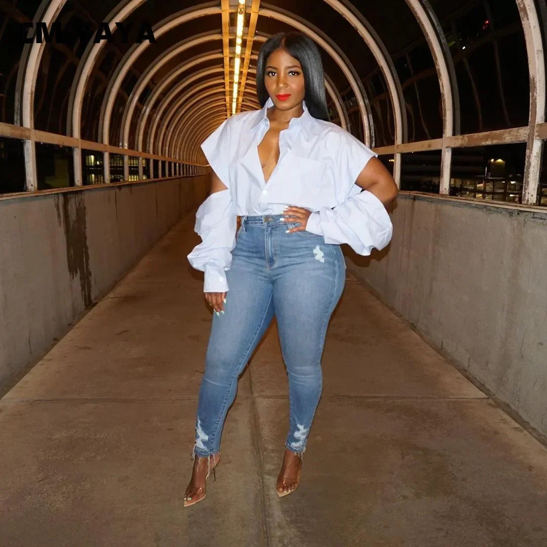 Seaside Heights Cut Out Sleeve White  Street Blouses Tops