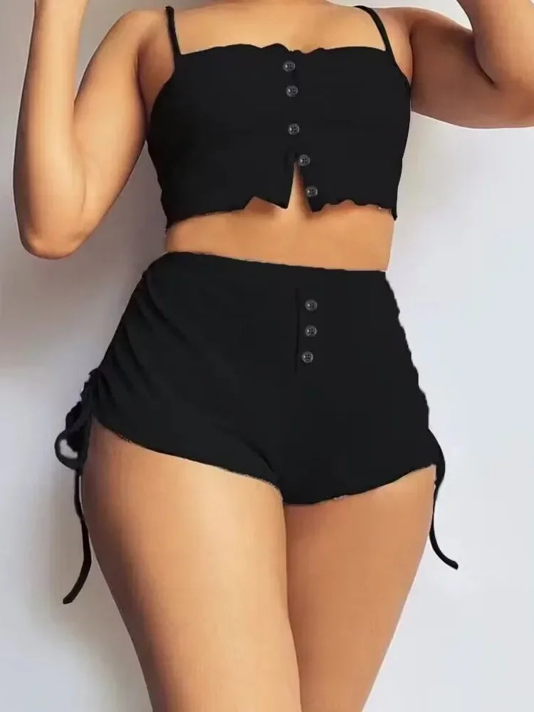 Katherine Buttoned Drawstring Cami Two Piece Sets