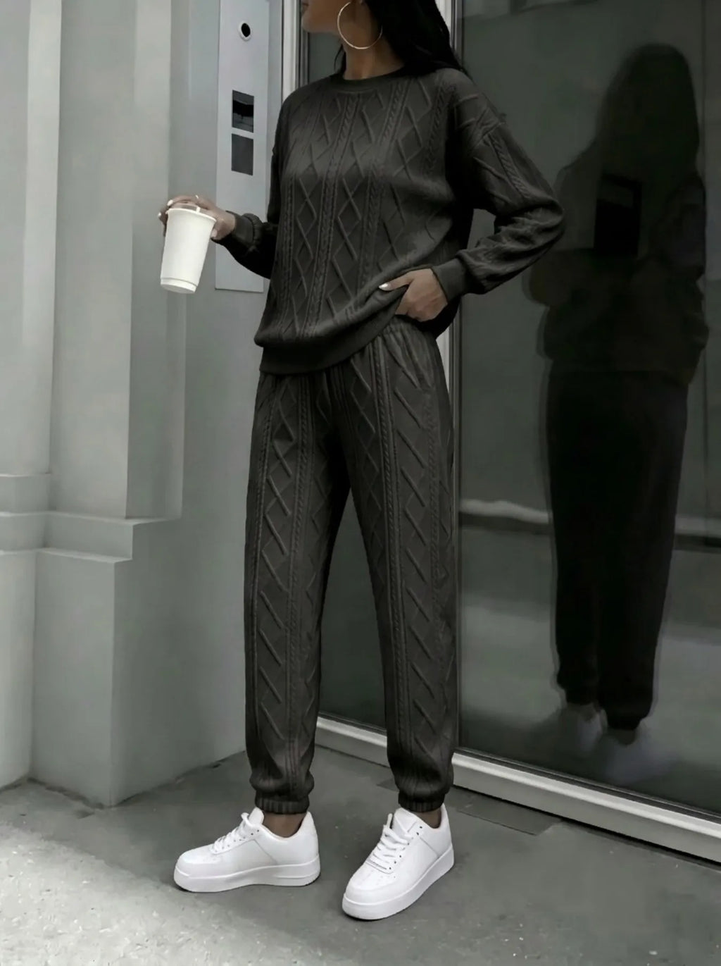 Ela Crewneck Long Sleeve Casual Loose Two Piece Sets