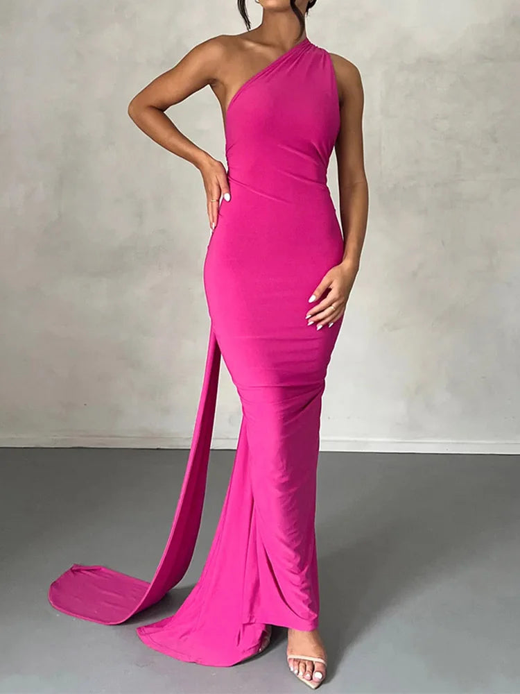 Jefferson One Shoulder Sleeveless Backless Ruched Bodycon Maxi Dress