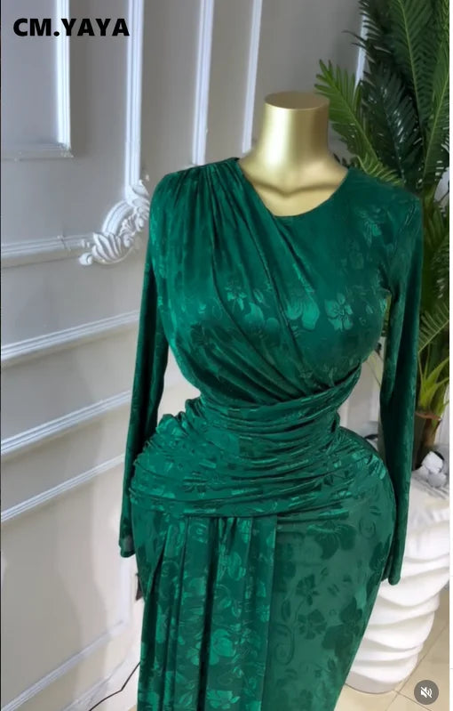 Sendaya Ribbon O Neck Long Sleeve Classic Maxi Dress