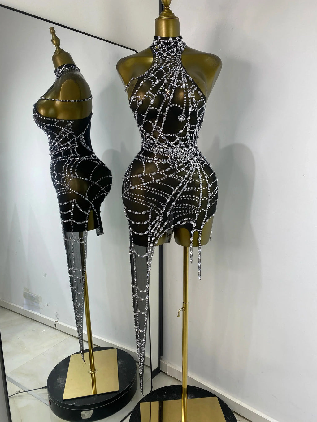 Gettysburg Club Party Punk Style Spider Rhinestones Mesh Asymmetric Dress