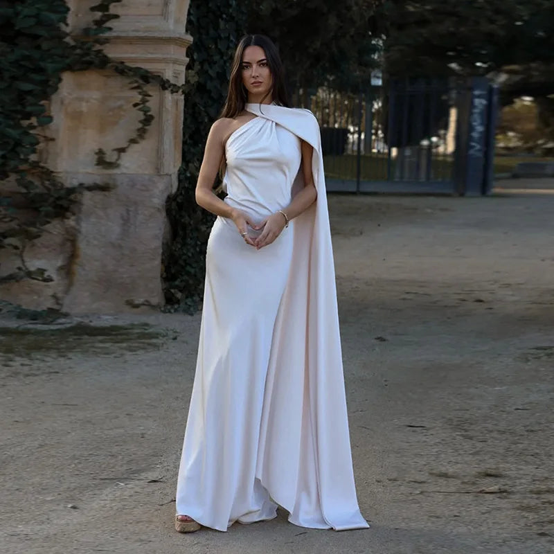 Califon Sexy Satin Ribbon Party Elegant Halter Backless Off Shoulder Sleeveless Maxi Dress