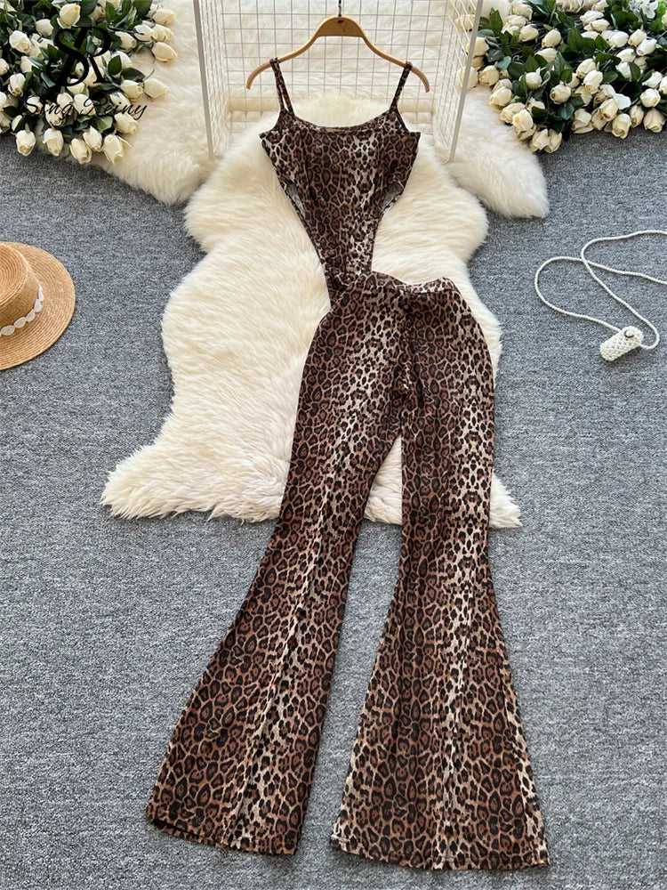 Yulisa Leopard Suits Women Sexy Two Piece Sets