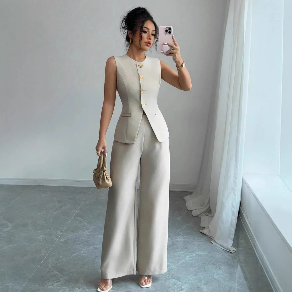 Mariana Casual Solid Color Round Neck Two-piece Set
