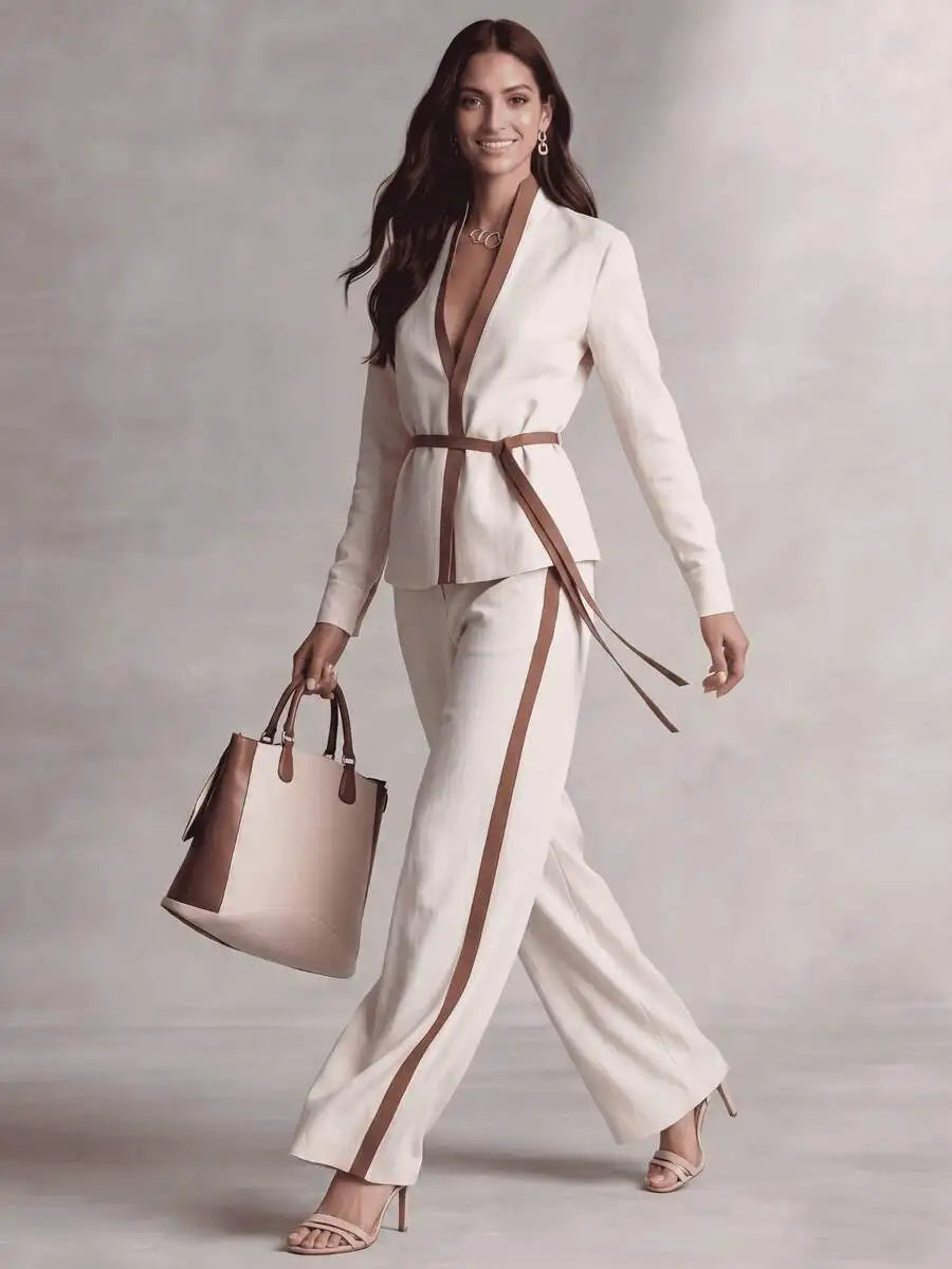 Brandy Elegant V-Neck Wide Leg Two Piece Sets